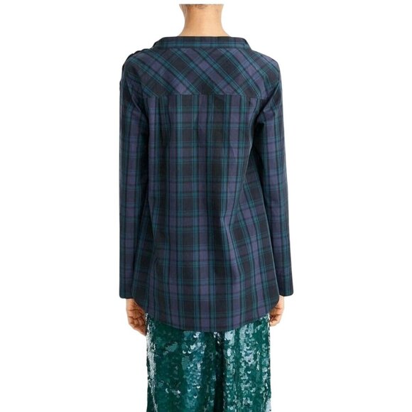 J.Crew Blackwatch Plaid Jewel Embellished Sustainable Cotton Blouse Size 2 - Picture 4 of 10